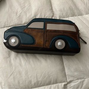 Kate Spade Roadtrip Knock On Wood Woody Wagon Car Leather Clutch Purse